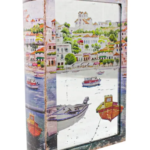 Caja de libro con espejo diseño lanchas en agua de 27x18x7cm