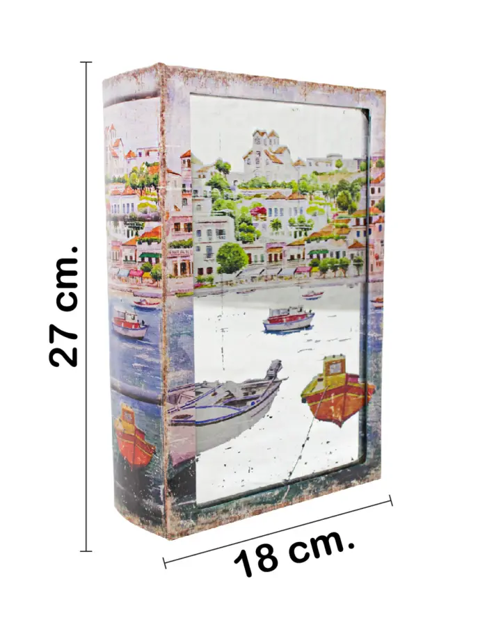 Caja de libro con espejo diseño lanchas en agua de 27x18x7cm - Image 2