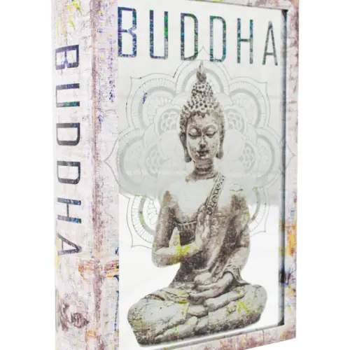 Caja de libro con espejo diseño buda sentado de 30x21x7cm