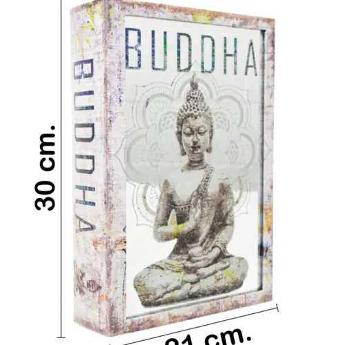 Caja de libro con espejo diseño buda sentado de 30x21x7cm