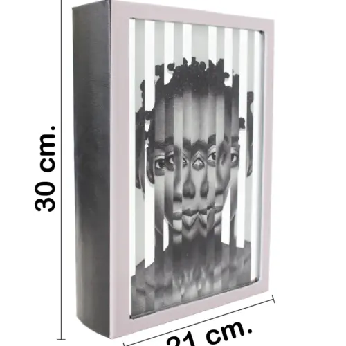 Caja de libro con espejo diseño rostro abstracto de 30x21x7cm