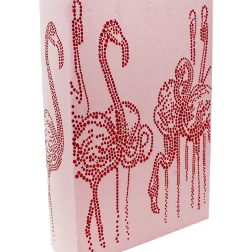 Caja de libros con diseño pedrería de flamencos de 30x21x7cm