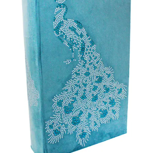 Caja de libros con diseño pedrería de pavo real de 30x21x7cm