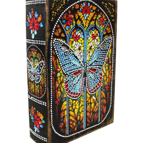 Caja de libros diseño gemas de colores en forma de mariposa de 27x18x7cm