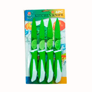 Juego de 4 cuchillos con mango verde con flores