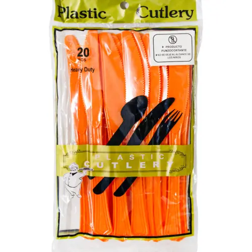Juego de 20 cuchillos naranja de plástico de 14cm