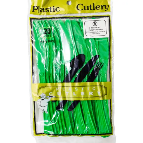 Juego de 20 cuchillos verdes de plástico de 14cm