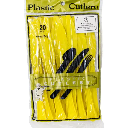 Juego de 20 cuchillos amarillos de plástico de 14cm