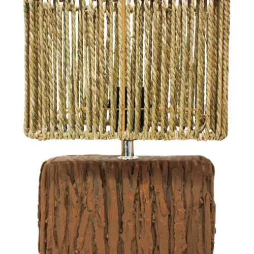 Lámpara de mesa rectangular tejida café de 13x21x30cm