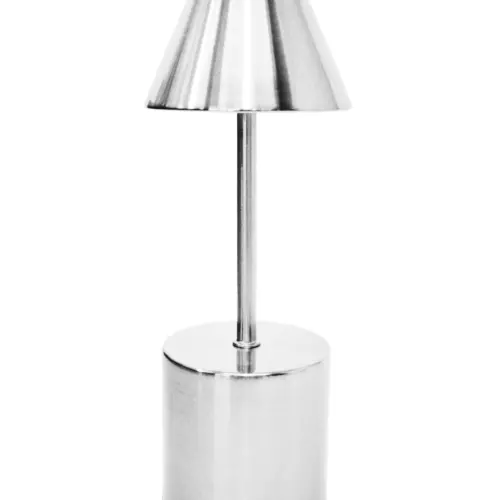Lámpara de mesa de metal plateado (usa USB) de 9x9x25cm