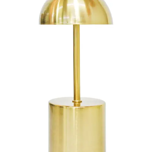 Lámpara de mesa de metal dorado con pantalla redonda (usa USB) de 10x10x24cm