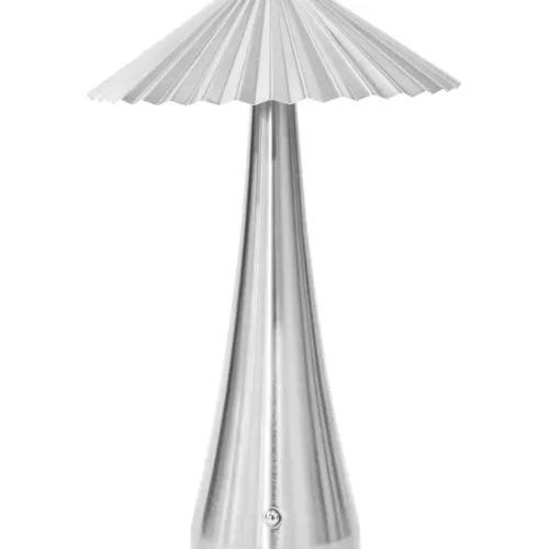 Lámpara de mesa de metal plateada (usa USB) de 19x19x30.5cm