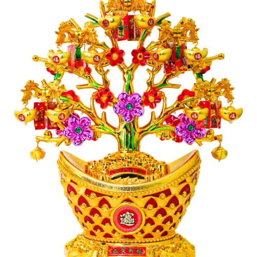 Árbol dorado diseño dinero chino de plástico de 19.5x38x50cm