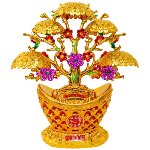 Árbol dorado diseño dinero chino de plástico de 19.5x44x50cm
