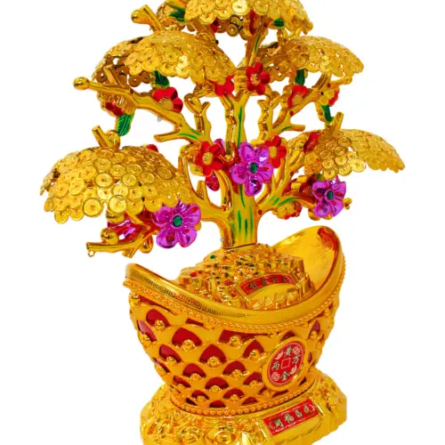 Árbol dorado diseño dinero chino de plástico de 19.5x44x50cm
