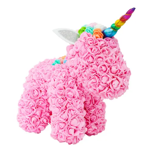 Unicornio forrado de flores rosa de 18x31x32cm