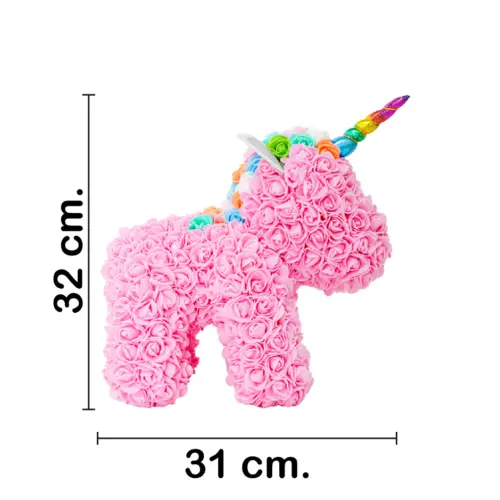 Unicornio forrado de flores rosa de 18x31x32cm
