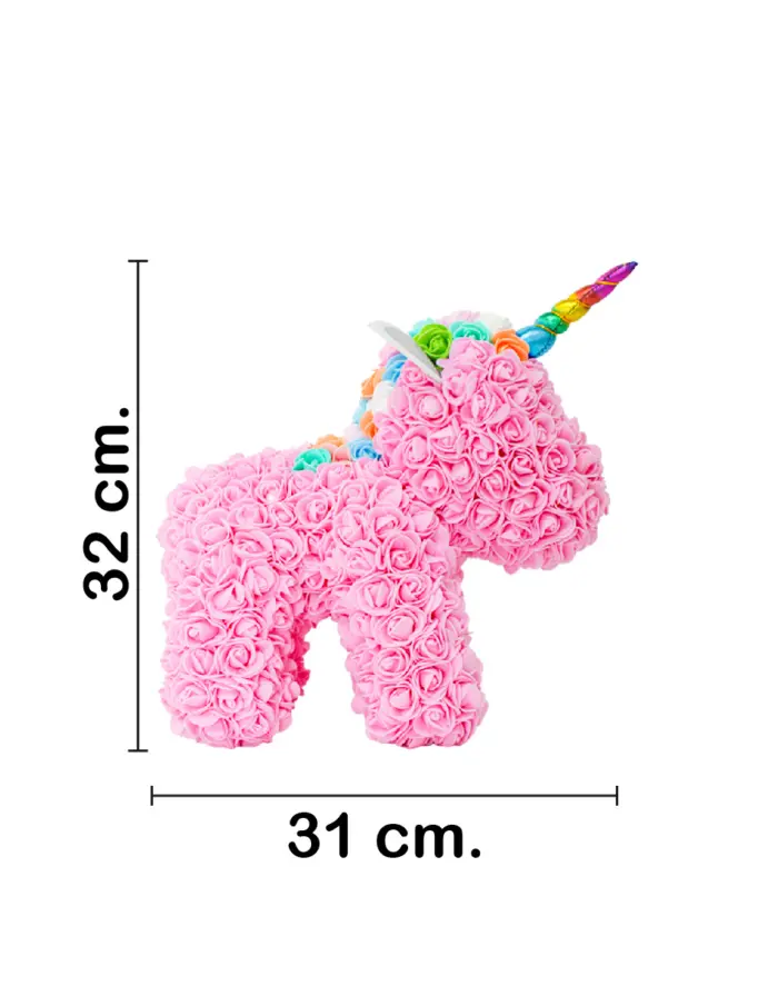 Unicornio forrado de flores rosa de 18x31x32cm - Image 2