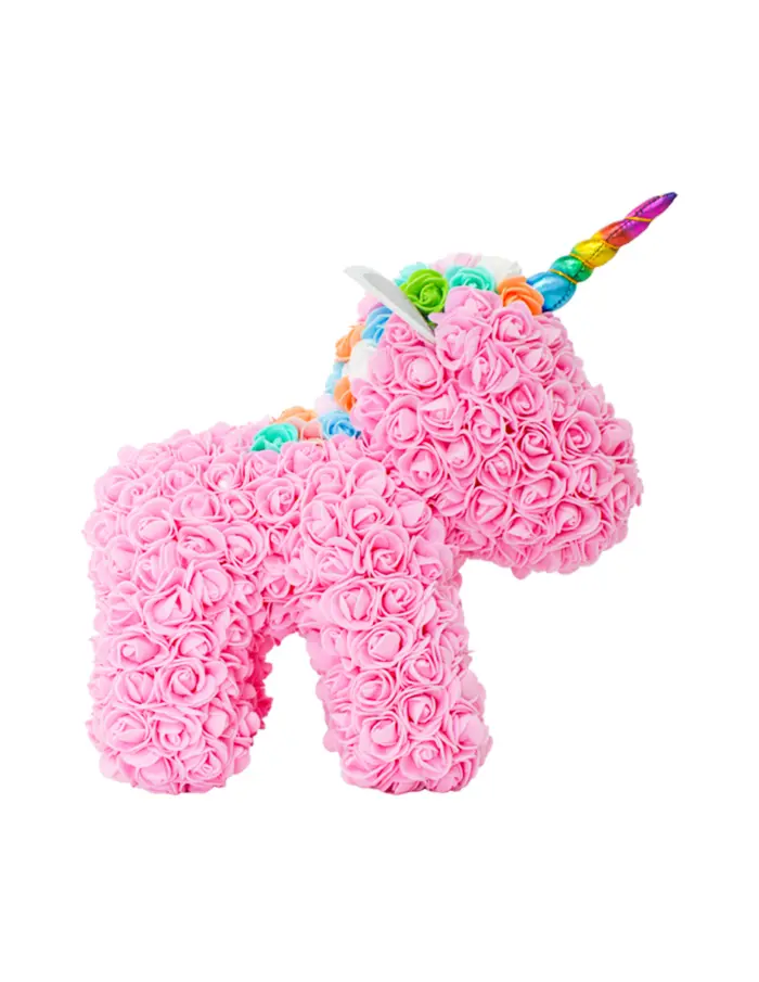 Unicornio forrado de flores rosa de 18x31x32cm - Image 3