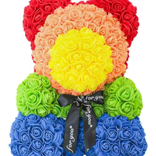 Oso forrado de flores arcoíris de 26x26x34.5cm