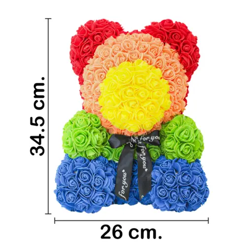 Oso forrado de flores arcoíris de 26x26x34.5cm