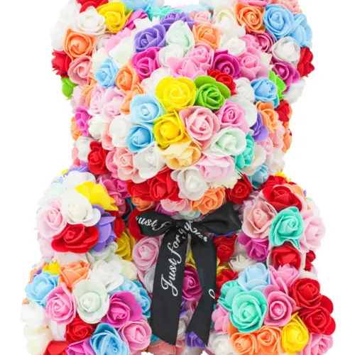 Oso forrado de flores multicolor de 26x26x34.5cm