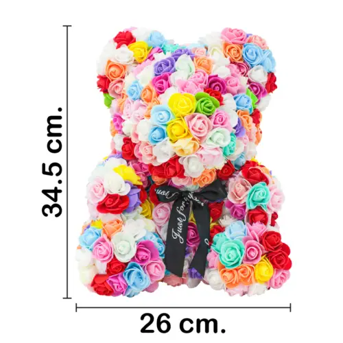 Oso forrado de flores multicolor de 26x26x34.5cm