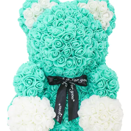 Oso forrado de flores verde con blanco de 26x26x34.5cm
