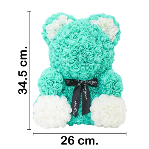 Oso forrado de flores verde con blanco de 26x26x34.5cm