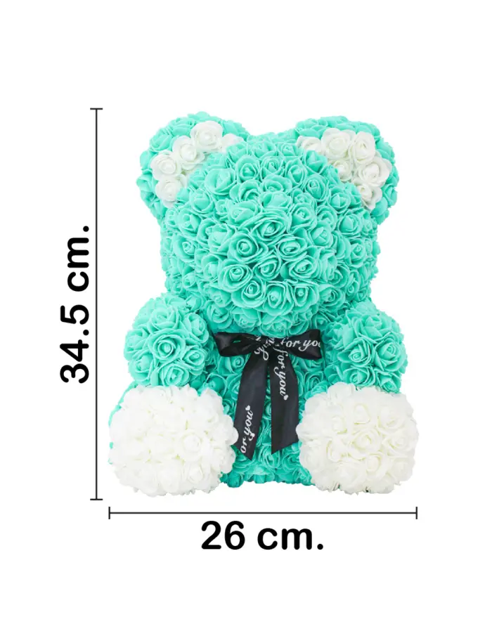 Oso forrado de flores verde con blanco de 26x26x34.5cm - Image 2