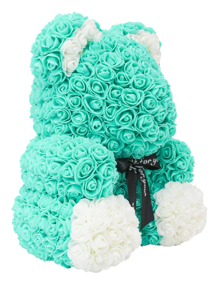 Oso forrado de flores verde con blanco de 26x26x34.5cm - Image 3