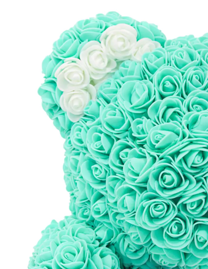 Oso forrado de flores verde con blanco de 26x26x34.5cm - Image 4