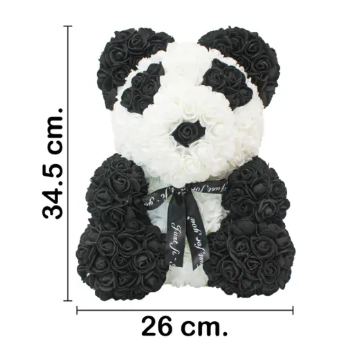 Oso forrado de flores negras con blanco de 26x26x34.5cm