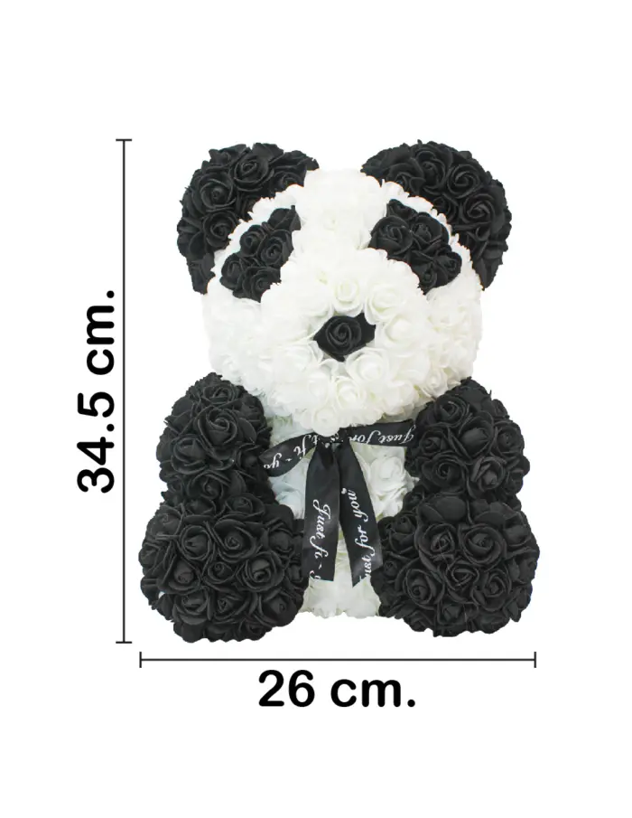 Oso forrado de flores negras con blanco de 26x26x34.5cm - Image 2