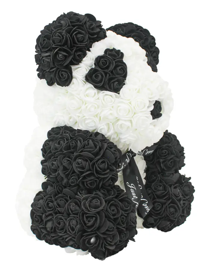 Oso forrado de flores negras con blanco de 26x26x34.5cm - Image 3