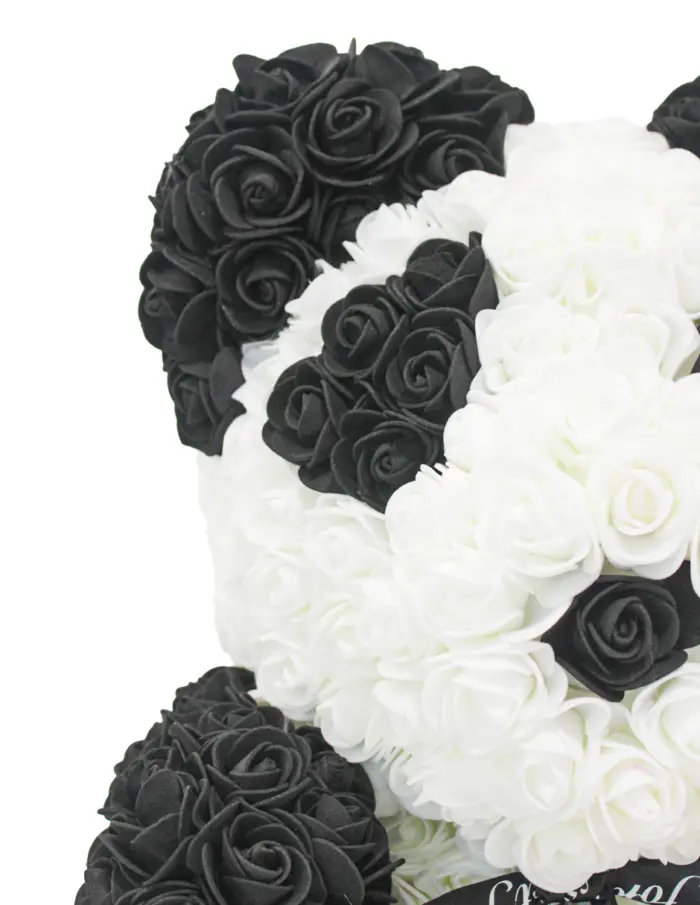 Oso forrado de flores negras con blanco de 26x26x34.5cm - Image 4