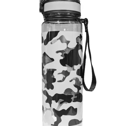 Botella de plástico estampada gris de6.5×6.5x23cm
