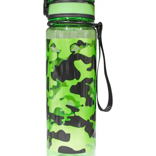 Botella de plástico estampada verde de6.5×6.5x23cm