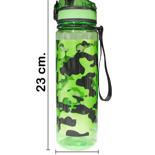 Botella de plástico estampada verde de6.5×6.5x23cm