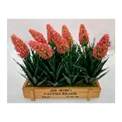 Maceta de madera con flores rojas de 9.5×22.5×20.5cm