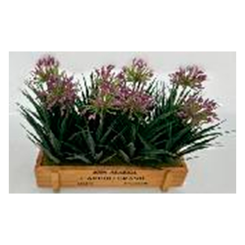 Maceta de madera con flores púrpura de 9.5×22.5x18cm