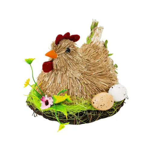 Gallina de fibras naturales empollando de 14x16x11cm