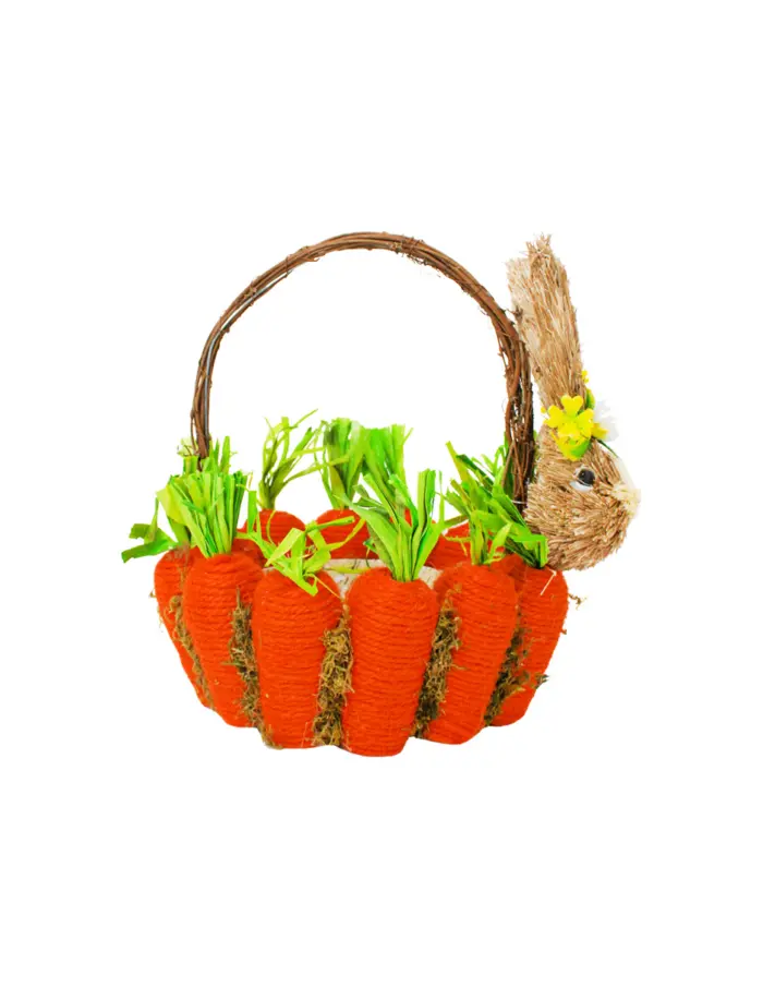 Canasta de fibras naturales con conejo y zanahoria de 20x23x22cm - Image 2