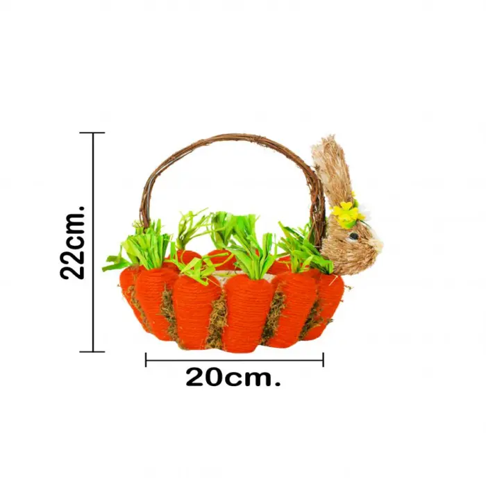 Canasta de fibras naturales con conejo y zanahoria de 20x23x22cm - Image 4
