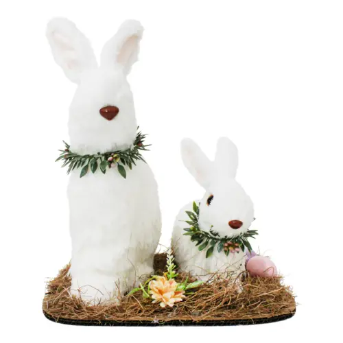 Conejos de fibras naturales blancos de 28x25x33cm