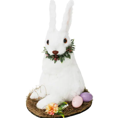 Conejo de fibras naturales blanco con huevos de 19x21x29cm