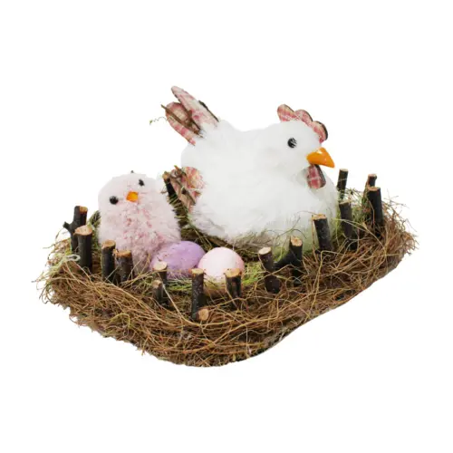 Nido con gallina y 2 huevos de 21x18x11cm
