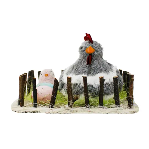 Nido con gallina gris y huevos de 30x29x21cm