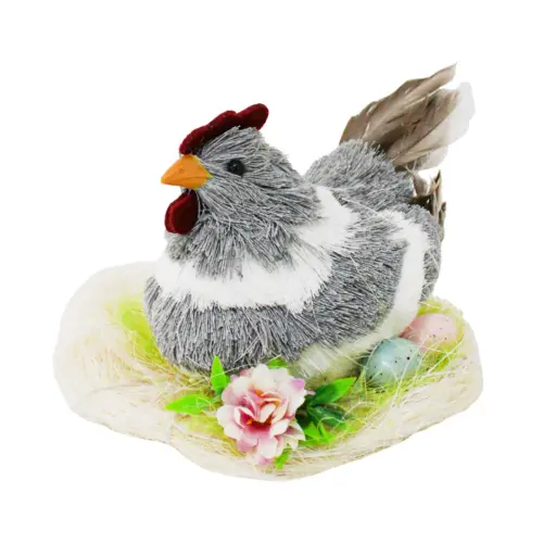 Gallina gris en nido y huevos de 25x30x21cm