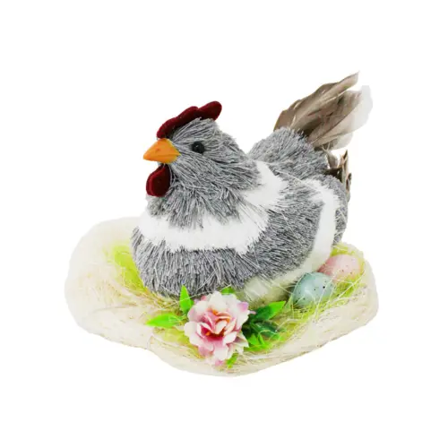 Gallina gris en nido y huevos de 16x16x12cm